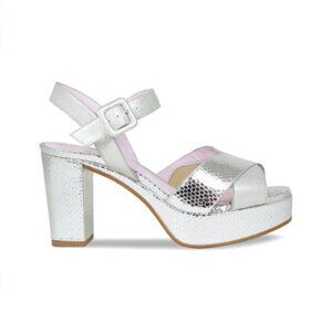 Sole Bliss Silver Platform Block Heel Sandal - wide fit